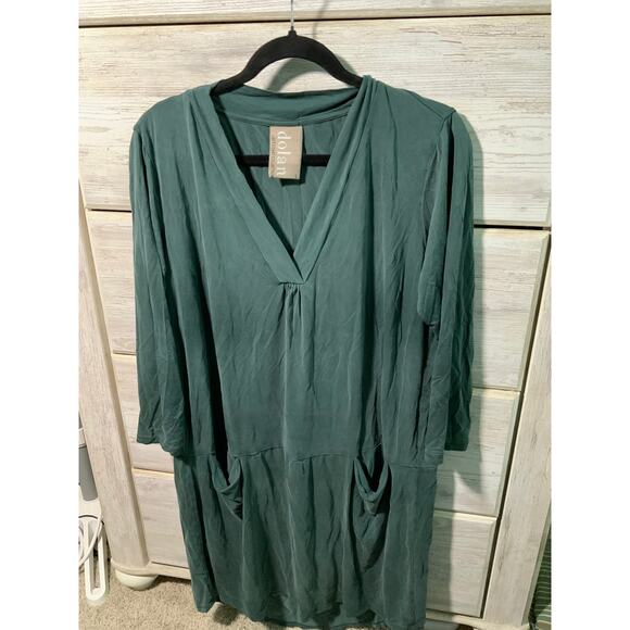 Dolan Left Coast Forest Green Cupro V Neck Tunic Dress - Large - Picture 1 of 4